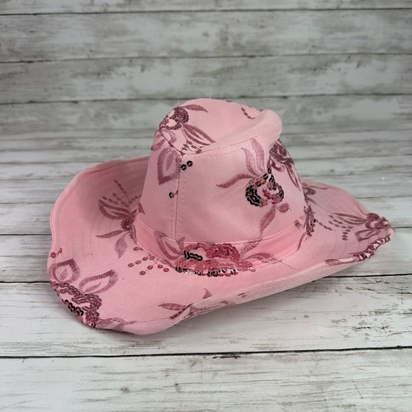 COWBOY HAT PINK women’s sequin glitter flowers bendable brim - Picture 1 of 4